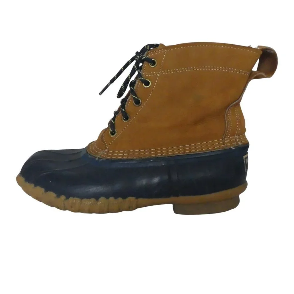 LL Bean Blue Brown Leather Waterproof 6 inch Unlined Bean Boots‎ Womens 8